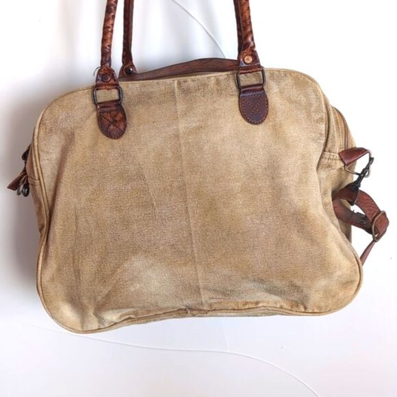 Mona B Shining ⭐ Star Upcycled Canvas And 100% Leather Messenger Bag NWT - Picture 3 of 17